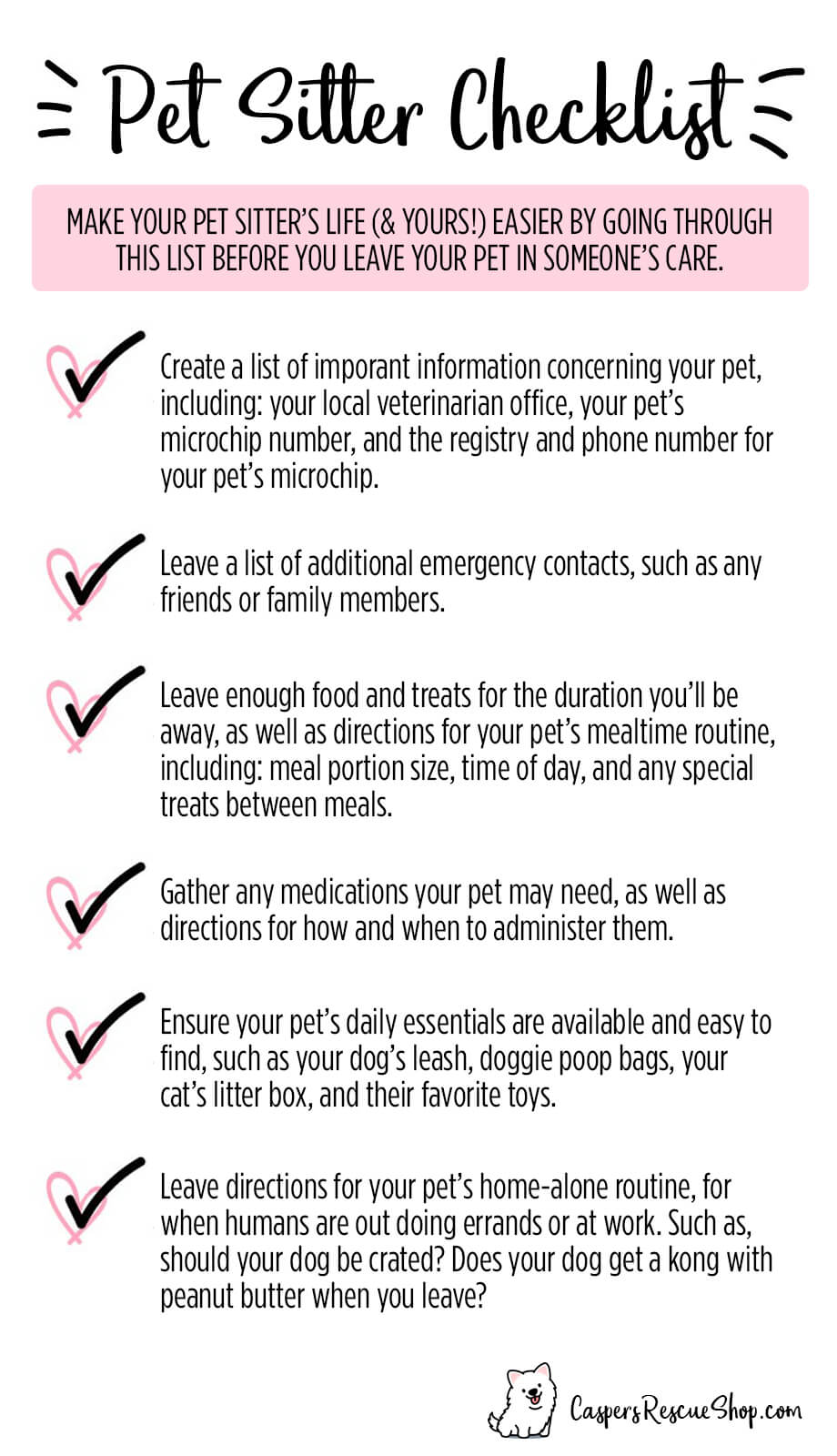 Pet Sitter Checklist Casper s Rescue Shop